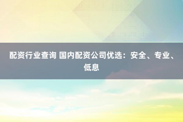 配资行业查询 国内配资公司优选：安全、专业、低息