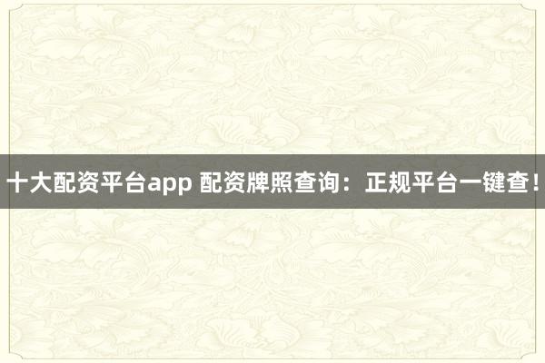 十大配资平台app 配资牌照查询：正规平台一键查！