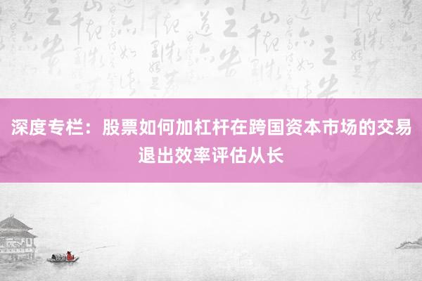 深度专栏：股票如何加杠杆在跨国资本市场的交易退出效率评估从长