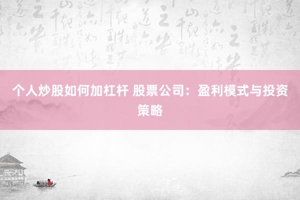 个人炒股如何加杠杆 股票公司：盈利模式与投资策略