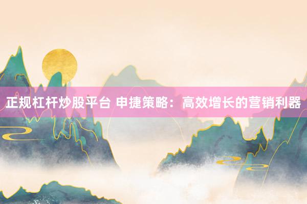 正规杠杆炒股平台 申捷策略：高效增长的营销利器
